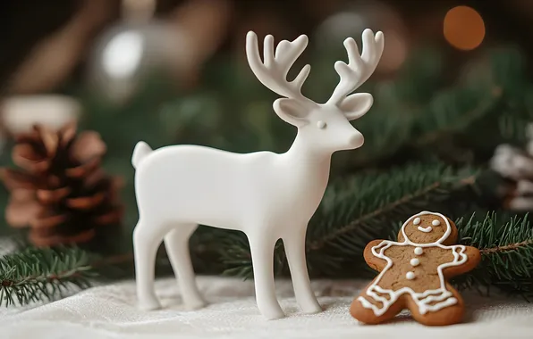 White, branches, deer, cookies, Christmas, man, New year, figurine