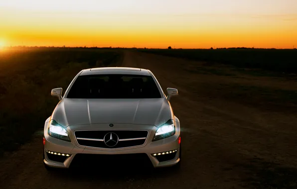 Picture road, sunset, Mercedes, CLS63