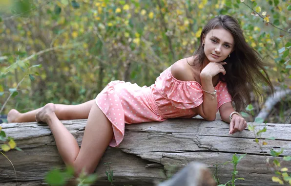 Look, sexy, pose, brown hair, beautiful girl, Natasha, pink dress, Murat Kuzhakhmetov