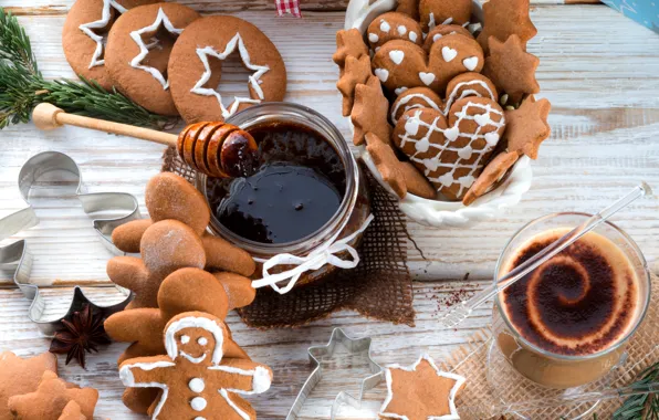 Winter, food, chocolate, men, cookies, drink, stars, figures