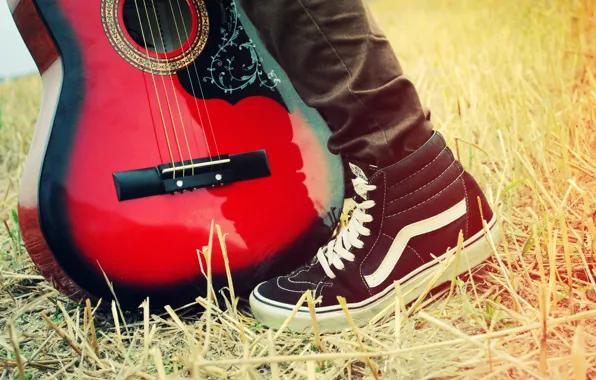 Picture GRASS, GUITAR, MOOD, SNEAKERS, STRAW, STRINGS, DECA, LEG