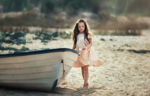 Sand, nature, boat, girl, child, Anastasia Barmina, Anastasia Barmina