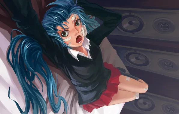 Girl, pose, mood, anger, speakers, lies, vocaloid, hatsune miku