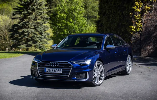 Audi, sedan, dark blue, Audi A6, four-door, 2019, Audi S6