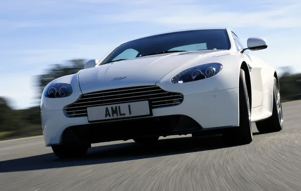 Picture car, Aston Martin, white, speed, track, Vantage S