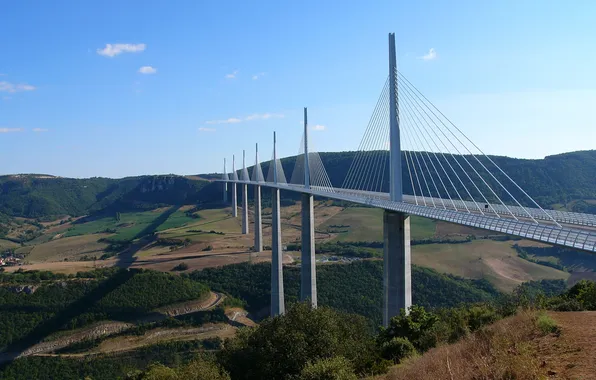 The sky, field, France, the Millau viaduct