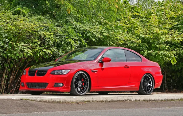 Red, tuning, bmw, BMW, coupe, red, e92, black rims