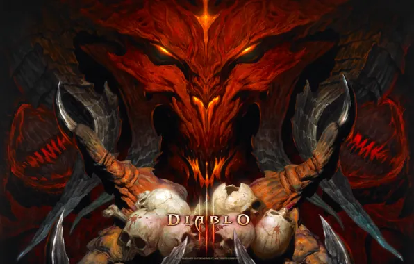 Skull, the demon, claws, the devil, Diablo III, Blizzard Entertainment, blood.
