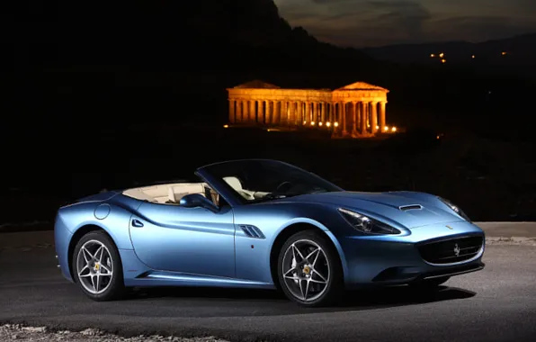 Auto, Night, Blue, Machine, Convertible, Ferrari, California, Sports car