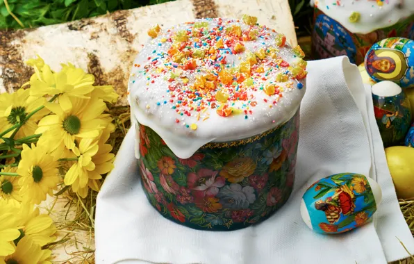 Flowers, eggs, Easter, cake, glaze