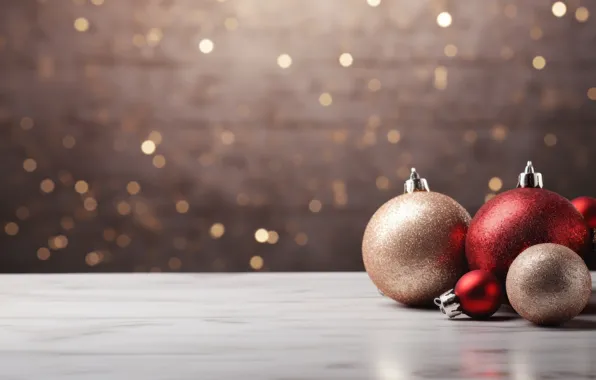 Balls, lights, background, Christmas, New year, gold plated, gold, bokeh