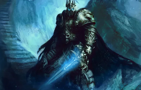 Picture wow, world of warcraft, helmet, fanart, arthas, lich king, sword, stage