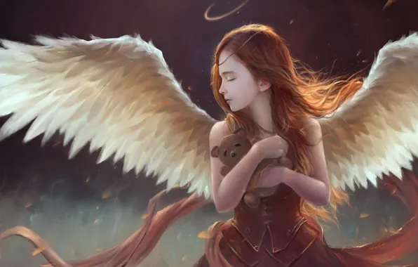 Girl, wings, angel, hug