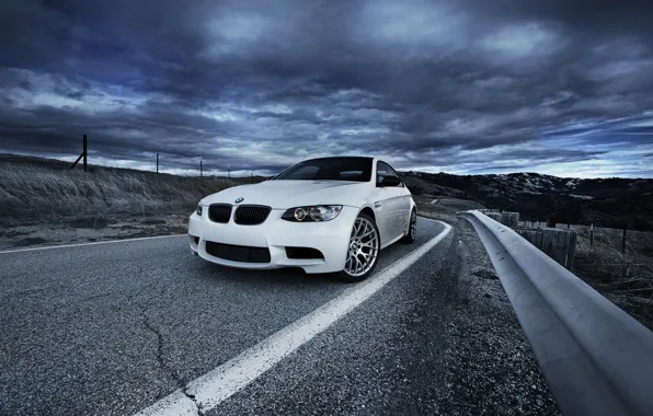 Road, white, bmw, BMW, white, road, sky, e92