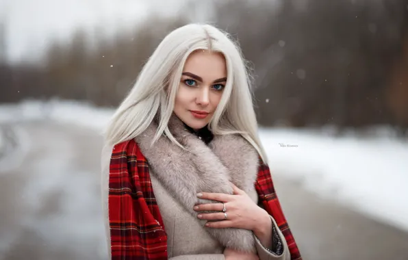 Winter, look, girl, snow, blonde, Maxim Romanov