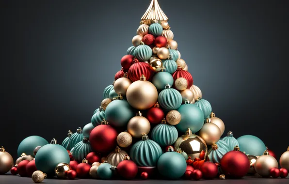Balls, Christmas, red, New year, herringbone, blue background, Christmas decorations, Christmas decorations