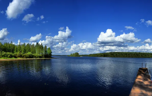 Picture boat, Nature, Canada, panorama, Nature, Canada, Quiet lake, Lake Kvayet