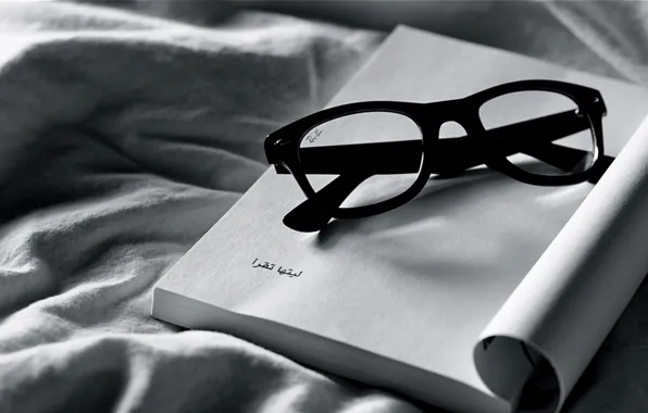 Picture white, black, glasses, fabric, notebook, different