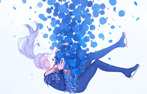 Roses, anime, art, soars, Yuri on Ice, Viktor Nikiforov