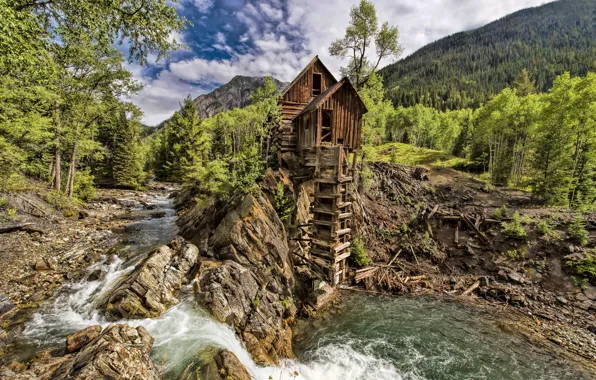 Picture water, mountain, waterfall, stream, Crystal Mill, Marble