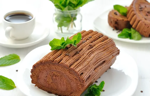 Mint, cream, dessert, chocolate, roll