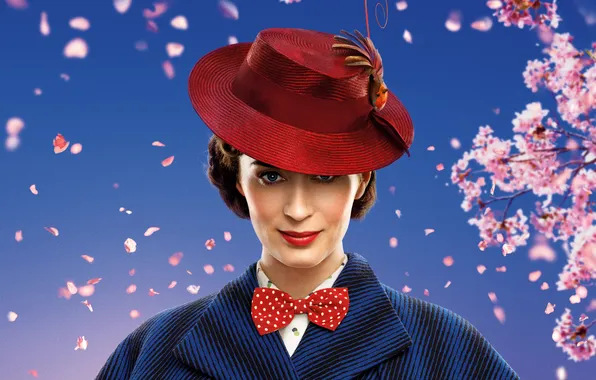 Background, hat, petals, fantasy, poster, flowers, Emily Blunt, Emily Blunt