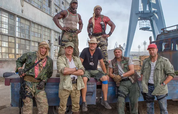 Picture Sylvester Stallone, Randy Couture, Jason Statham, Terry Crews, Dolph Lundgren, Wesley Snipes, The Expendables 3, …