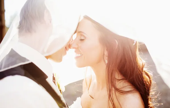 Picture girl, smile, holiday, profile, guy, lovers, two, the bride