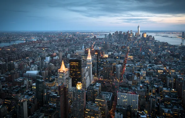 Picture sunset, New York, skyscapers