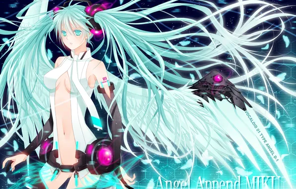 Girl, wings, angel, vocaloid, hatsune miku, Vocaloid, miku append, Hatsune Miku