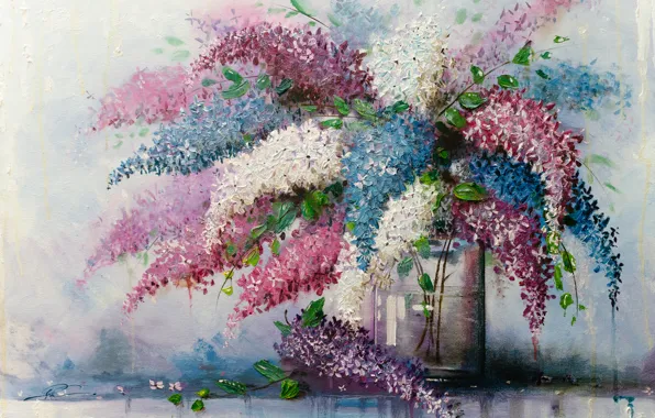 Flowers, picture, Bank, lilac