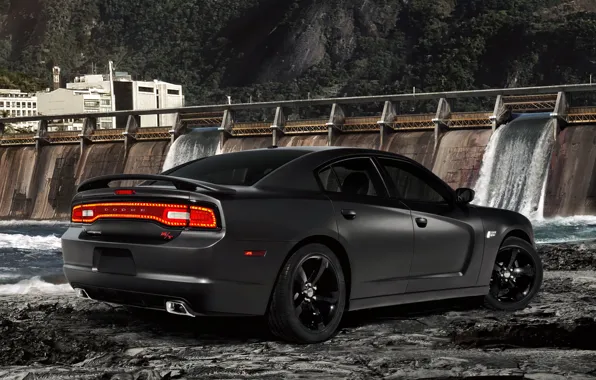Picture water, black, dam, Dodge, rear view, dodge, charger, fast and furious 5