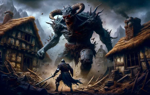 Home, sword, the demon, fantasy, knight