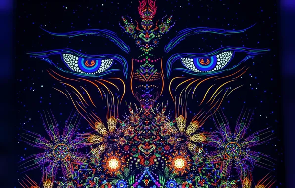 Eyes, face, lights, patterns, neon, lights, eyes, patterns