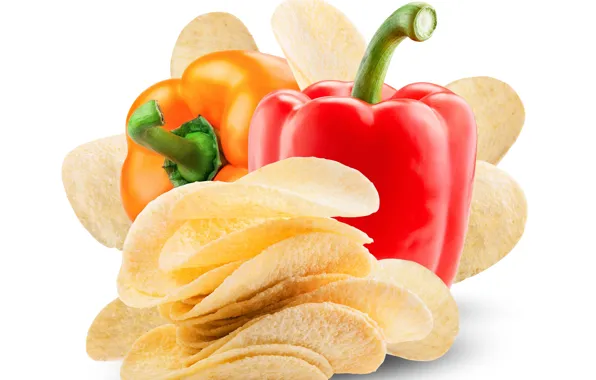Pepper, vegetables, chips