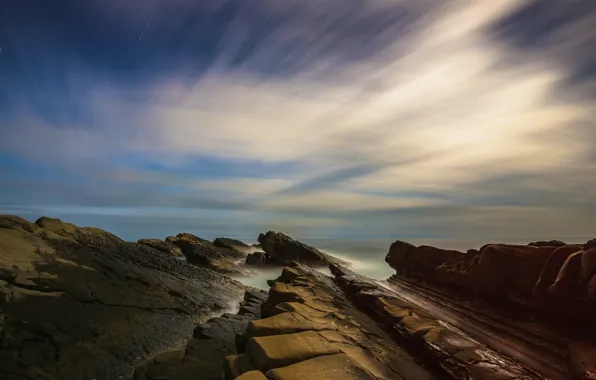 Sea, the sky, clouds, nature, stones, overcast, rocks, shore