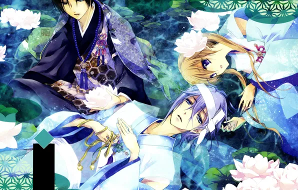 Picture water, each, pattern, Lotus, kimono, three, art, aya shouoto