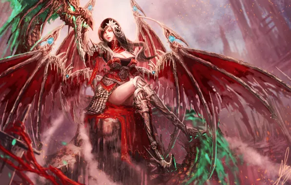 Look, pose, fiction, wings, art, sitting, demoness