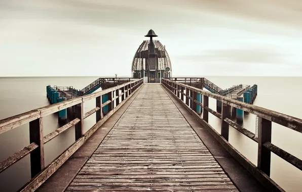 Picture sea, landscape, bridge, fog