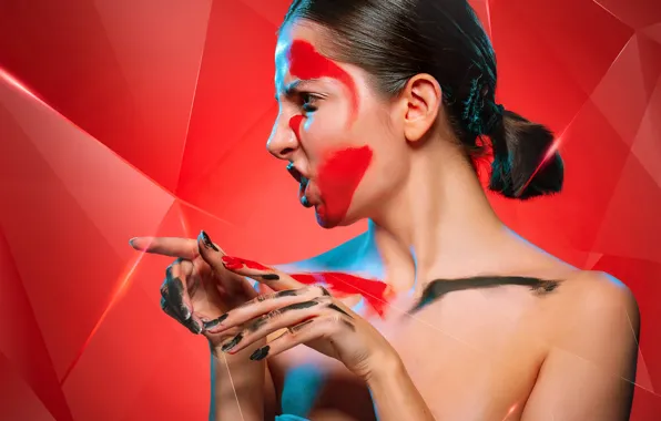 Color, girl, face, background, paint, makeup
