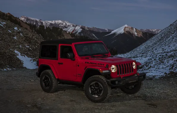 Snow, red, tops, 2018, Jeep, pass, Wrangler Rubicon