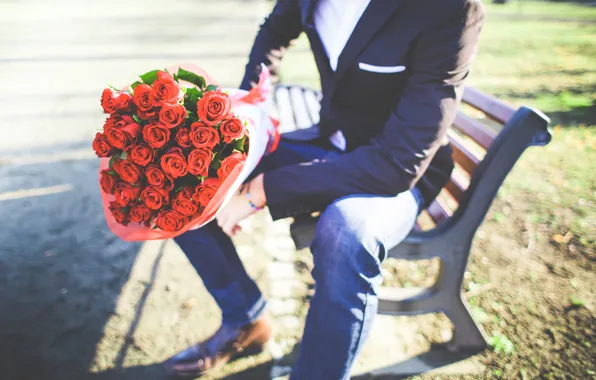 Roses, bouquet, male, guy, the young man