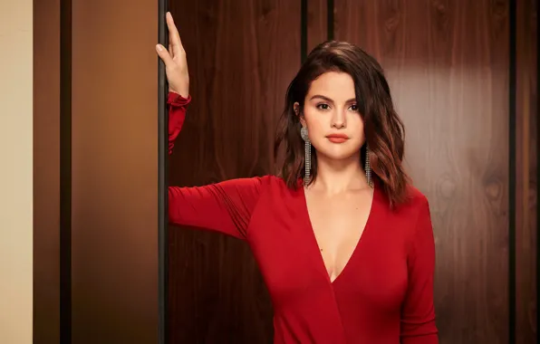 Look, girl, face, pose, photo, red, dress, actress