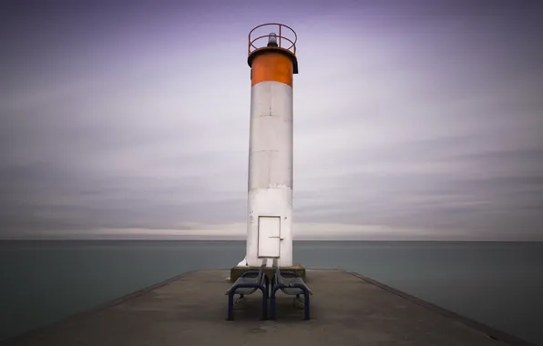 Sea, landscape, lighthouse, bench