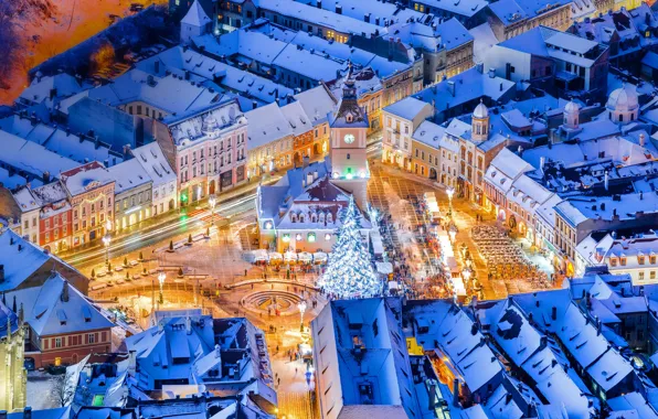 Picture lights, home, Christmas, fair, Romania, Brasov, main square