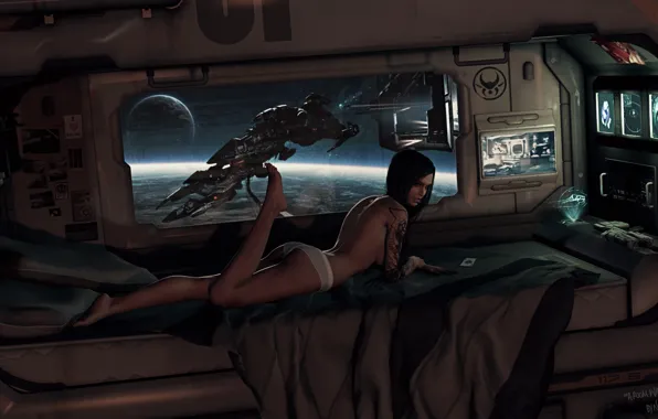 Erotic, ass, chest, girl, fiction, ship, planet, capsule