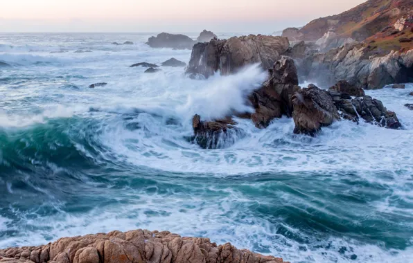 Picture wave, rocks, CA, Pacific Ocean, California, The Pacific ocean, Big Sur, Big Sur