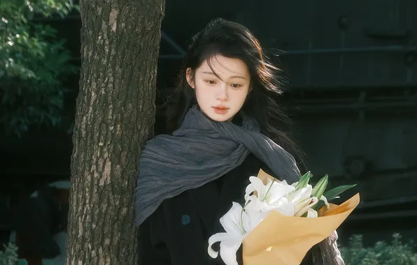 Girl, flower, woman, beautiful, model, asian, female, lady