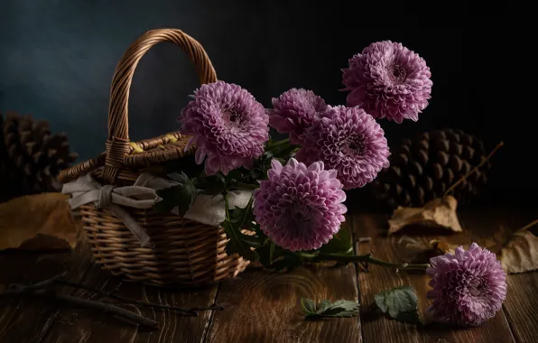 Leaves, basket, bumps, chrysanthemum