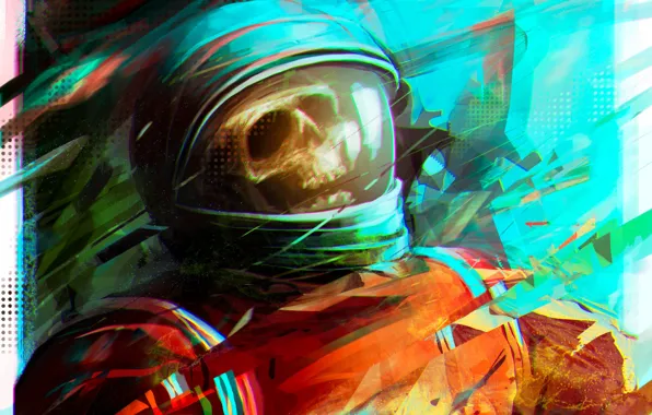 Skull, astronaut, the suit, art, Por-t-falatron, astro